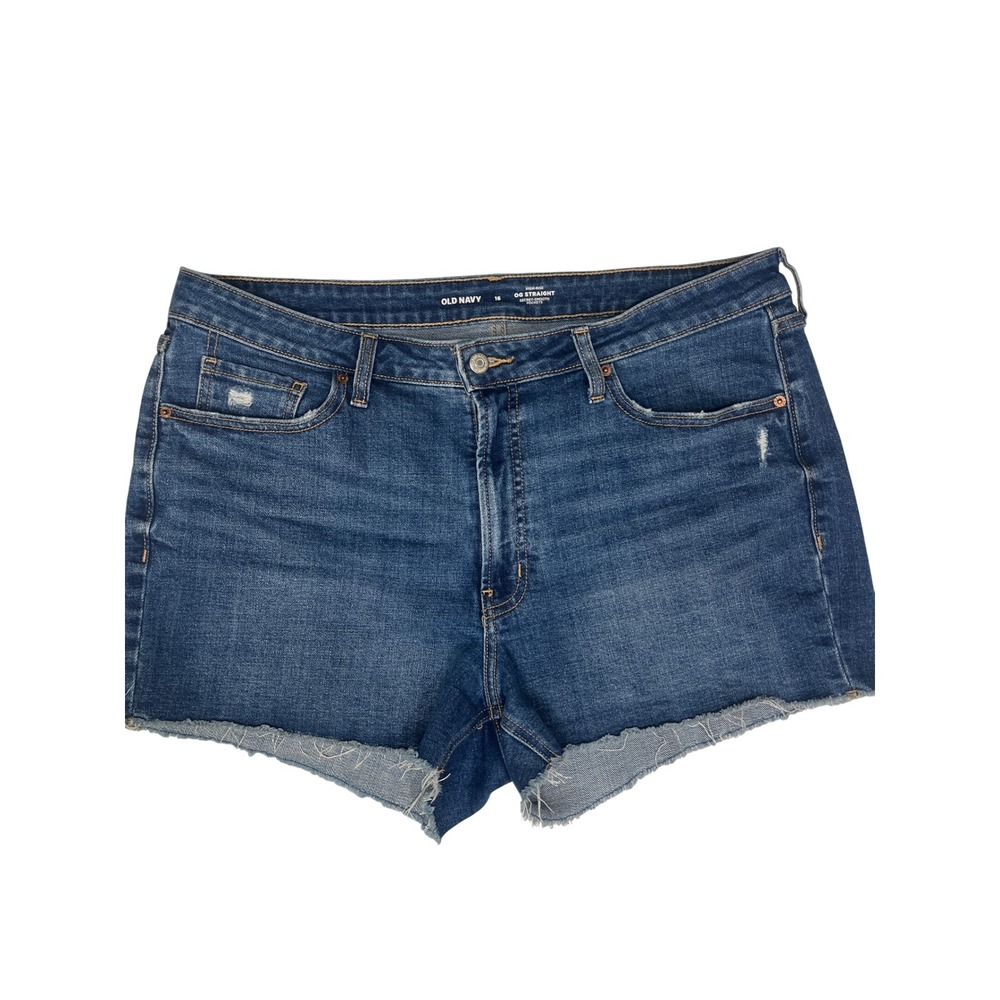 Old Navy OG Straight High Rise Distressed Denim Shorts Blue Women 16 Raw Hem
